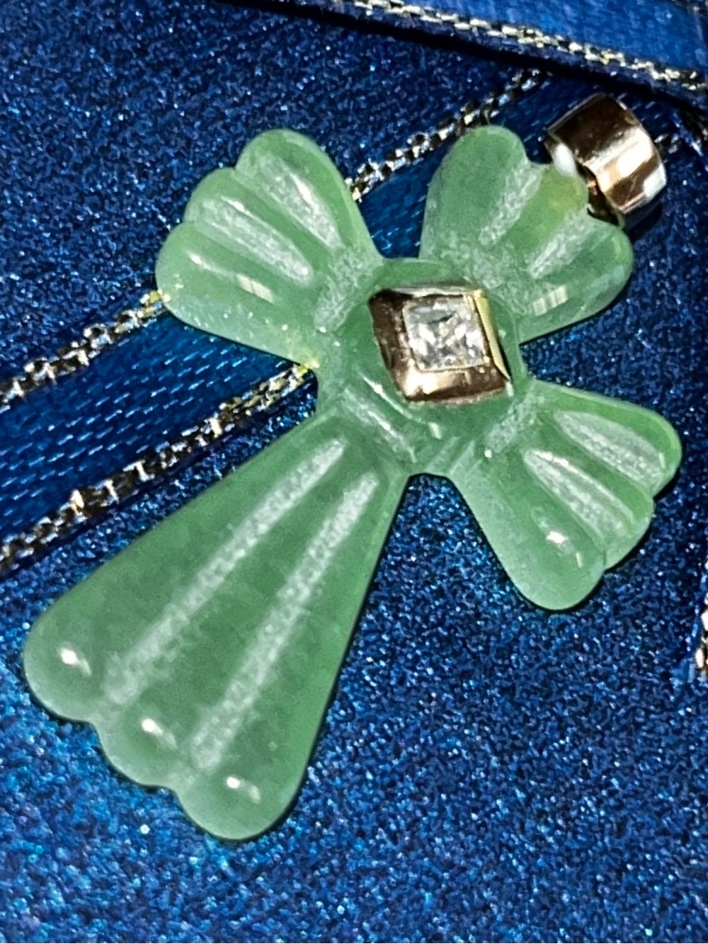14k Gold Jade Cross Pendant